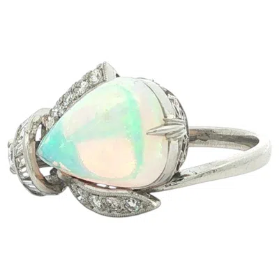 Pre-owned 1stdibs Vintage Platinum Pear Fiery Australian Opal W/ Diamond Bee Fly Ring In Multi