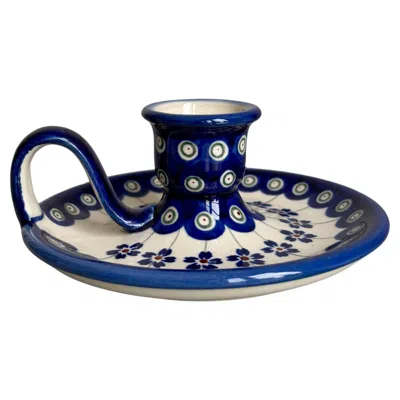 Pre-owned 1stdibs Vintage Polish Ceramic Candle Holder, Hand-painted Floral, 1970s In Purple