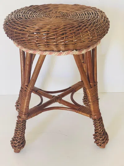 Pre-owned 1stdibs Vintage Rattan Handwoven Stool Or Plant Stand In Brown
