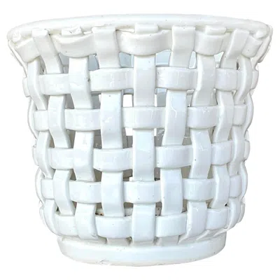 Pre-owned 1stdibs Vintage Regency Woven Glazed Ceramic Cache Pot In Transparent