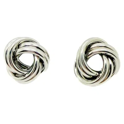 Pre-owned 1stdibs Vintage Rhodium Plated Chunky Silver Knot Design Earrings, 1990s In Multi