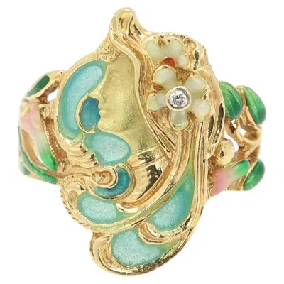Pre-owned 1stdibs Vintage Ring Art Nouveau Lady French Enamel Plique-à-jour Glass Circa 1920's In Multi