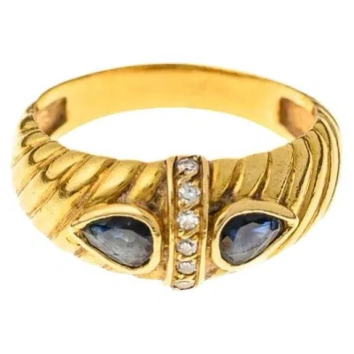 Pre-owned 1stdibs Vintage Sapphire And Pear-shaped Natural Diamond Gold Ring In Blue