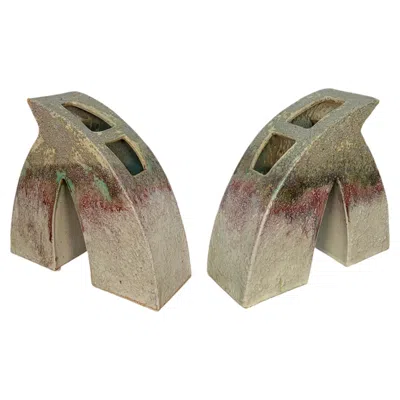 Pre-owned 1stdibs Vintage Sculptural Postmodern Ikebana Studio Pottery Vase Pair In Brown