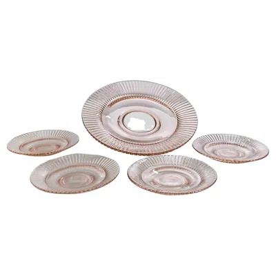 Pre-owned 1stdibs Vintage Set Of Five Transparent Pink Art Glass Plates, Italy, 1970s