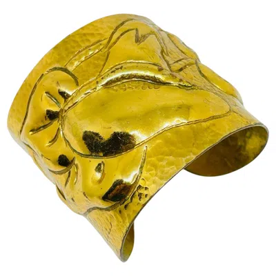 Pre-owned 1stdibs Vintage Signed Designer Massive Wide Gold Plated Cuff Bracelet In Multi