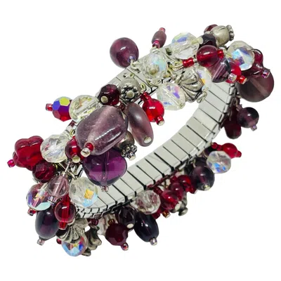 Pre-owned 1stdibs Vintage Silver Tone Glass Crystal Beaded Cha Cha Cha Stretch Designer Bracelet In Multi