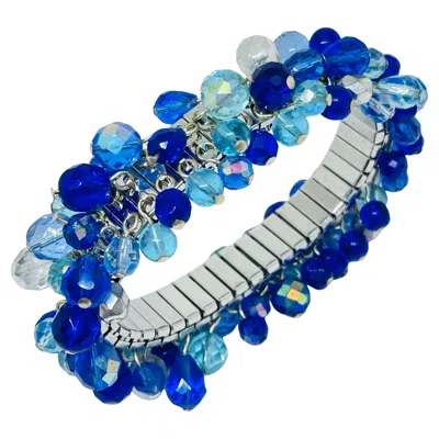 Pre-owned 1stdibs Vintage Silver Tone Glass Crystal Beaded Cha Cha Cha Stretch Designer Bracelet In Multi