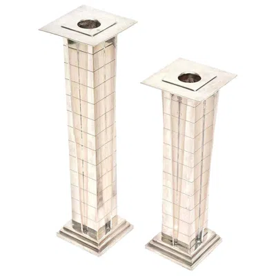 Pre-owned 1stdibs Vintage Silver-plate Deco Style "skyscraper" Candlesticks Pair Of In Sand