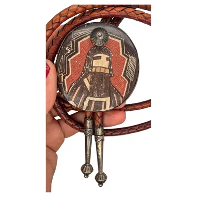 Pre-owned 1stdibs Vintage Southwestern Carved And Painted Pueblo Figure Bolo Tie In Multi