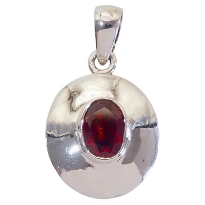 Pre-owned 1stdibs Vintage Sterling Silver 0.90ct Oval Red Garnet Bezel Pendant