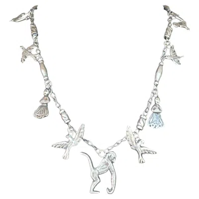 Pre-owned 1stdibs Vintage Sterling Silver African Animal Necklace In Multi