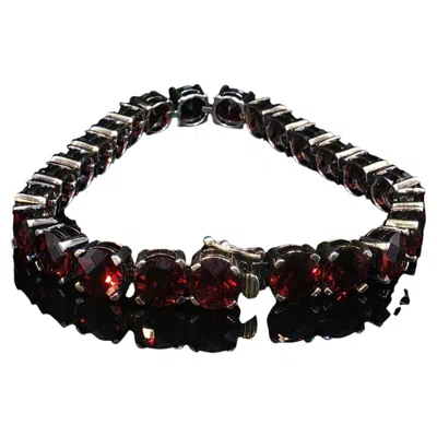 Pre-owned 1stdibs Vintage Sterling Silver Checkerboard Round Garnet Tennis Bracelet 7" 20.4g In Multi
