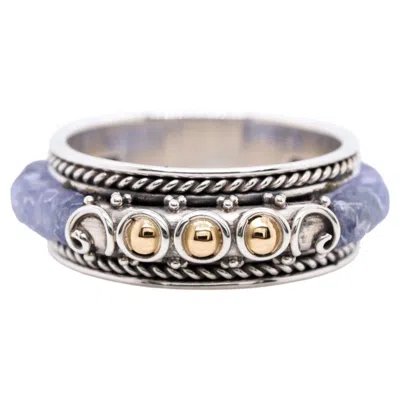 Pre-owned 1stdibs Vintage Suarti Bali 925 Sterling Silver & 18k Gold Tanzanite Bead Band Ring Sz 8 In Multi