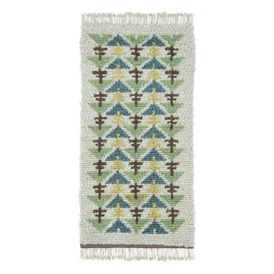 Pre-owned 1stdibs Vintage Swedish Rya Runner With Teal And Green Geometric Design - Rug & Kilim