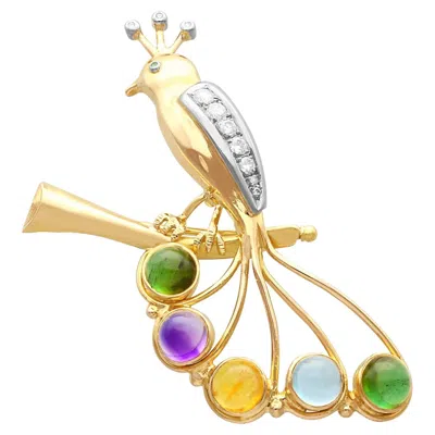 Pre-owned 1stdibs Vintage Tourmaline Amethyst Citrine Aquamarine And Diamond Bird Brooch In Purple