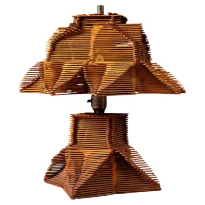 Pre-owned 1stdibs Vintage Tramp Art Popsicle Stick Table Lamp In Brown