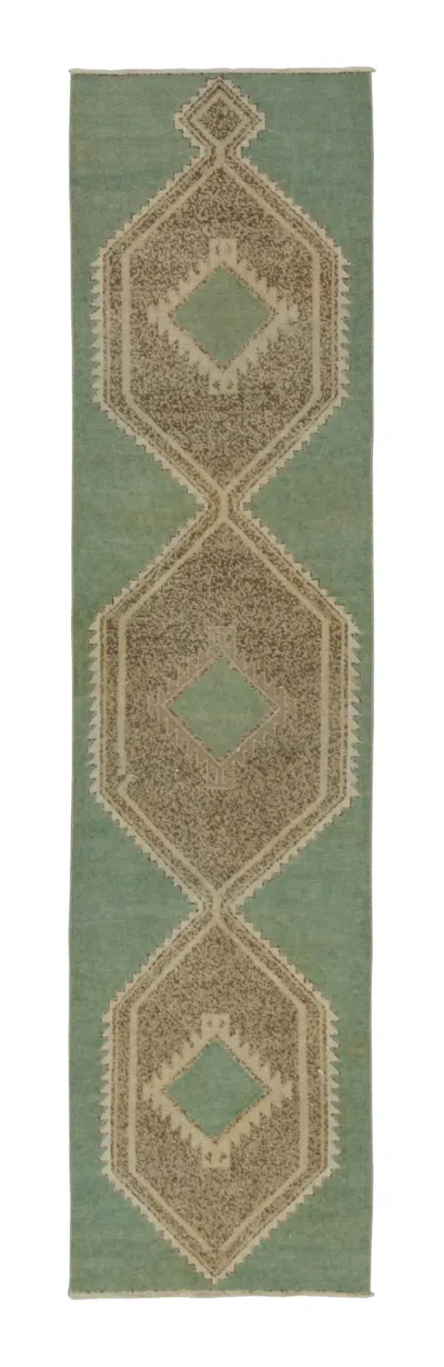 Pre-owned 1stdibs Vintage Turkish Runner With Geometric Medallions In Sage Green - Rug & Kilim