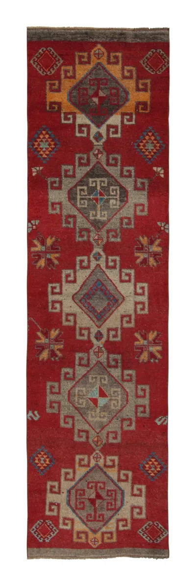 Pre-owned 1stdibs Vintage Turkish Runner With Geometric Tribal Designs In Multicolor - Rug & Kilim In Brown