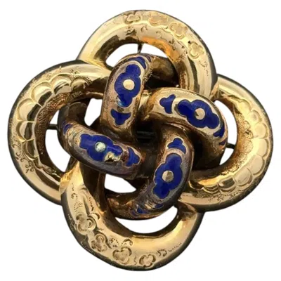 Pre-owned 1stdibs Vintage Victorian Blue Enamel Gold Knot Brooch Pin Fine Estate Jewelry