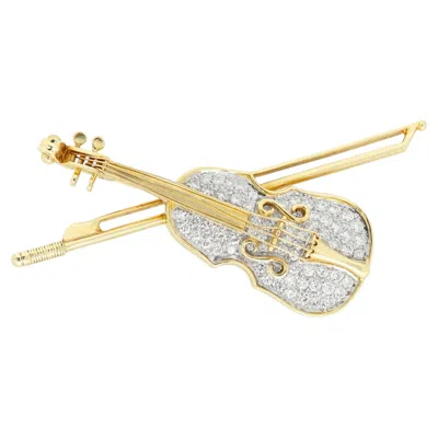 Pre-owned 1stdibs Vintage Violin Brooch Pin 14k Gold Diamond - Circa 1970's In Multi