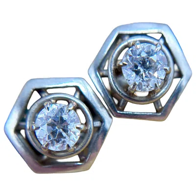 Pre-owned 1stdibs Vintage White Gold Old European Cut Diamond Stud Earrings