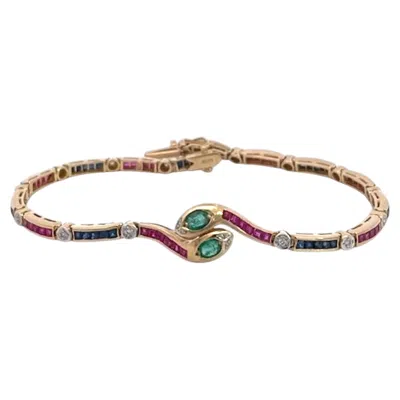 Pre-owned 1stdibs Vintage Yellow Gold Snake Bracelet With Emeralds, Rubies, And Diamonds