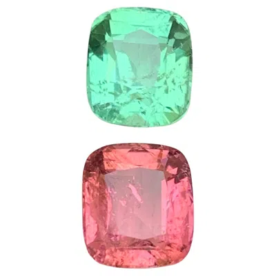 Pre-owned 1stdibs Vivid Bluish Green & Pink Natural Tourmaline 6.60 Ct Cushion Cut Loose Gemstones