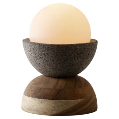 Pre-owned 1stdibs Volcanic Stone, Glass And Parota Wood, Universe Buro Lamp By Tenam Studio In Brown