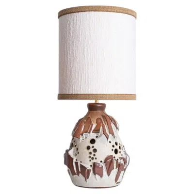 Pre-owned 1stdibs White Brique Ceramic Floor Table Lamp, Neutral Silk Lampshade By R. Houben