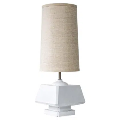 Pre-owned 1stdibs White Glazed Ceramic Table Lamp, Custom Made Silk Lampshade By R. Houben