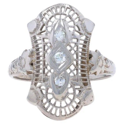 Pre-owned 1stdibs White Gold Diamond Art Deco Three-stone Ring - 18k Single Cut Floral Vintage