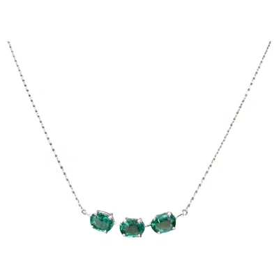Pre-owned 1stdibs White Gold Natural Colombian Emerald Three Stone Necklace Oval Emerald