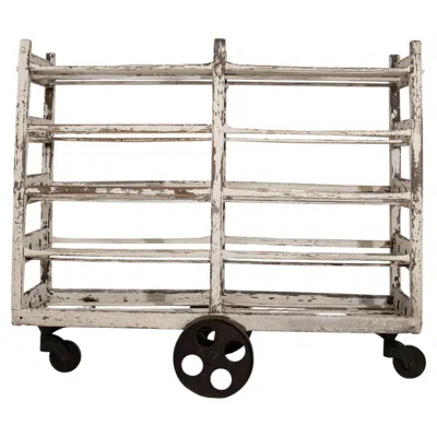 Pre-owned 1stdibs White Patinated Bakery Rack On Wheels