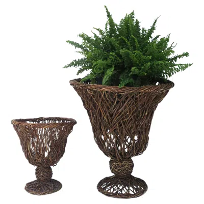 Pre-owned 1stdibs Wicker Urns Planters Cachepots, Set/pair In Brown