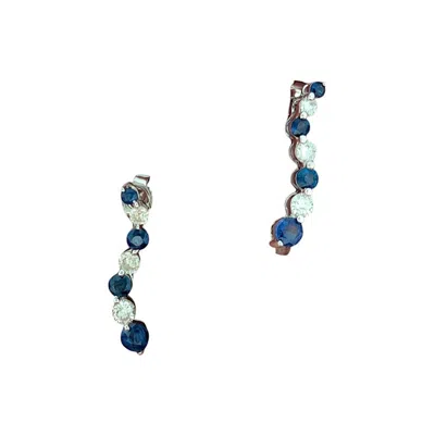Pre-owned 1stdibs Willow 14k White Gold Sapphire & Diamond Post Earrings Classic 3/4" Studs