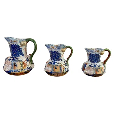 Pre-owned 1stdibs Wonderful Set Of Three Antique Davenport Ironstone Octagonal Jugs In Gray
