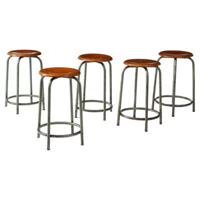 Pre-owned 1stdibs Wood And Lacquered Steel Factory Stool, France, C. 1950s In Brown