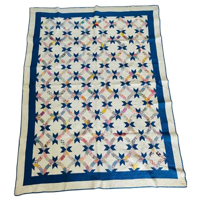 Pre-owned 1stdibs World War Ii Fanny's Favorite Sapphire Blue & White Quilt Dated 1944