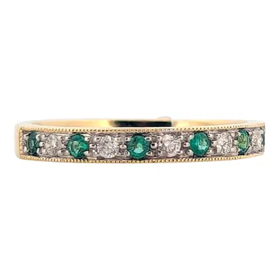 Pre-owned 1stdibs Wren 10k Yellow Gold Emerald & Diamond Band, Dainty Gold Ring, May Birthstone
