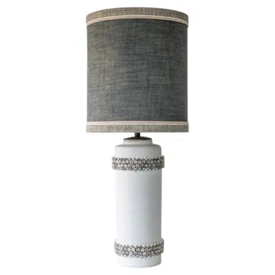 Pre-owned 1stdibs Xl Ceramic Floor Lamp Glass Pebble Bands, Gray Custom Lampshade By R. Houben