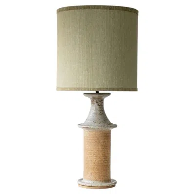 Pre-owned 1stdibs Xl Ceramic Greige Terracotta Floor Lamp, Neutral Custom Lampshade By R. Houben In Brown