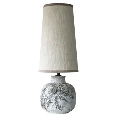 Pre-owned 1stdibs Xl Vaullaris White Lamp With Floral Relief, Custom Made Lampshade By R. Houben