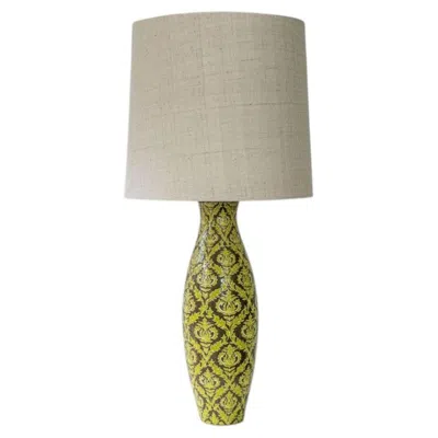 Pre-owned 1stdibs Xxl Green Baroque Pattern Ceramic Lamp, Custom Matching Lampshade By R. Houben