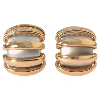 Pre-owned 1stdibs Yellow And White Gold Huggie Hoop Earrings With Diamonds