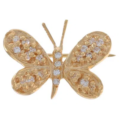 Pre-owned 1stdibs Yellow Gold Diamond Butterfly Brooch Pin - 14k Round Brilliant .26ctw Spring