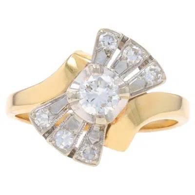 Pre-owned 1stdibs Yellow Gold Diamond Retro Bypass Ring - 14k Round Brilliant .53ctw Bow Milgrain