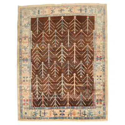 Pre-owned 1stdibs Zabihi Collection Afghan Bakshaish Style Tree Square Contemporary Rug In Brown