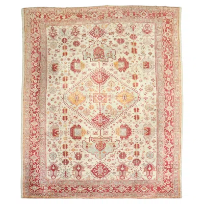 Pre-owned 1stdibs Zabihi Collection Antique Angora Ivory Oushak 19th Century Rug In White