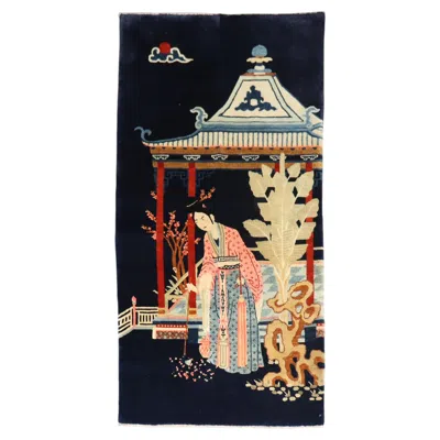 Pre-owned 1stdibs Zabihi Collection Antique Chinese Baotou Pictorial Rug With Pavilion And Figure In Black